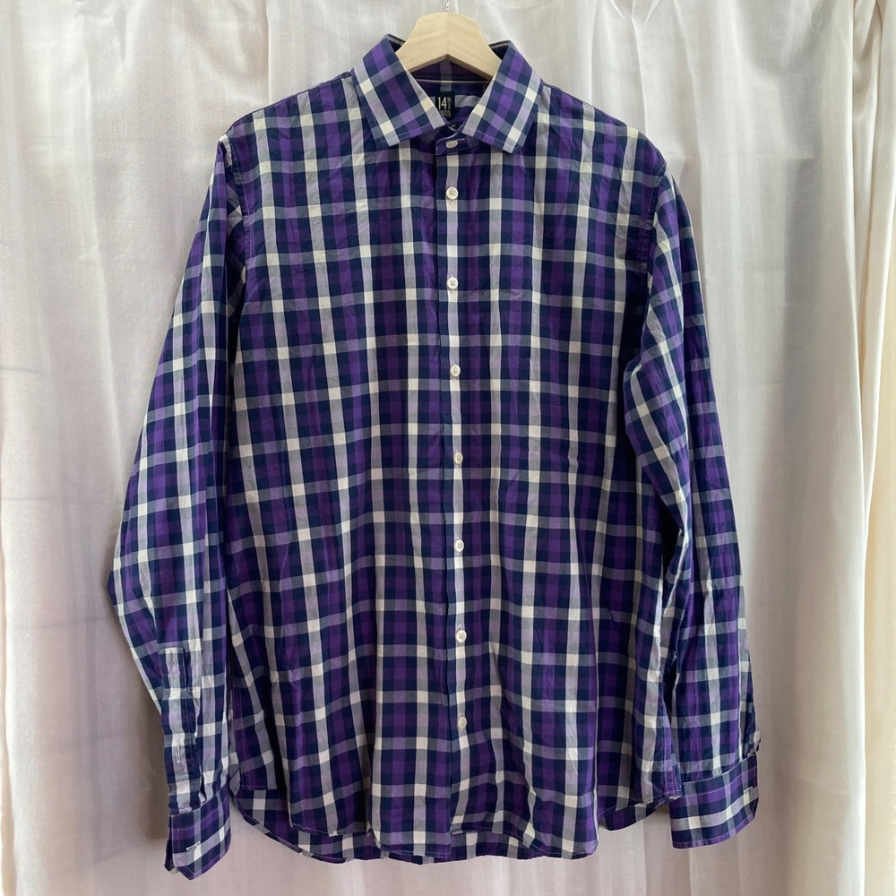 14th & Union Purple Plaid‎ XL Trim Fit Wrinkle Resistant Long Sleeve Shirt